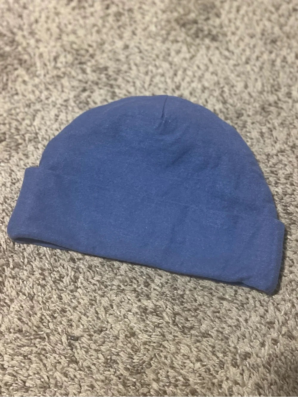 Blue Soft Beanie Tag Aloha Co Kailua HI Hat with White Hibiscus Embroidery